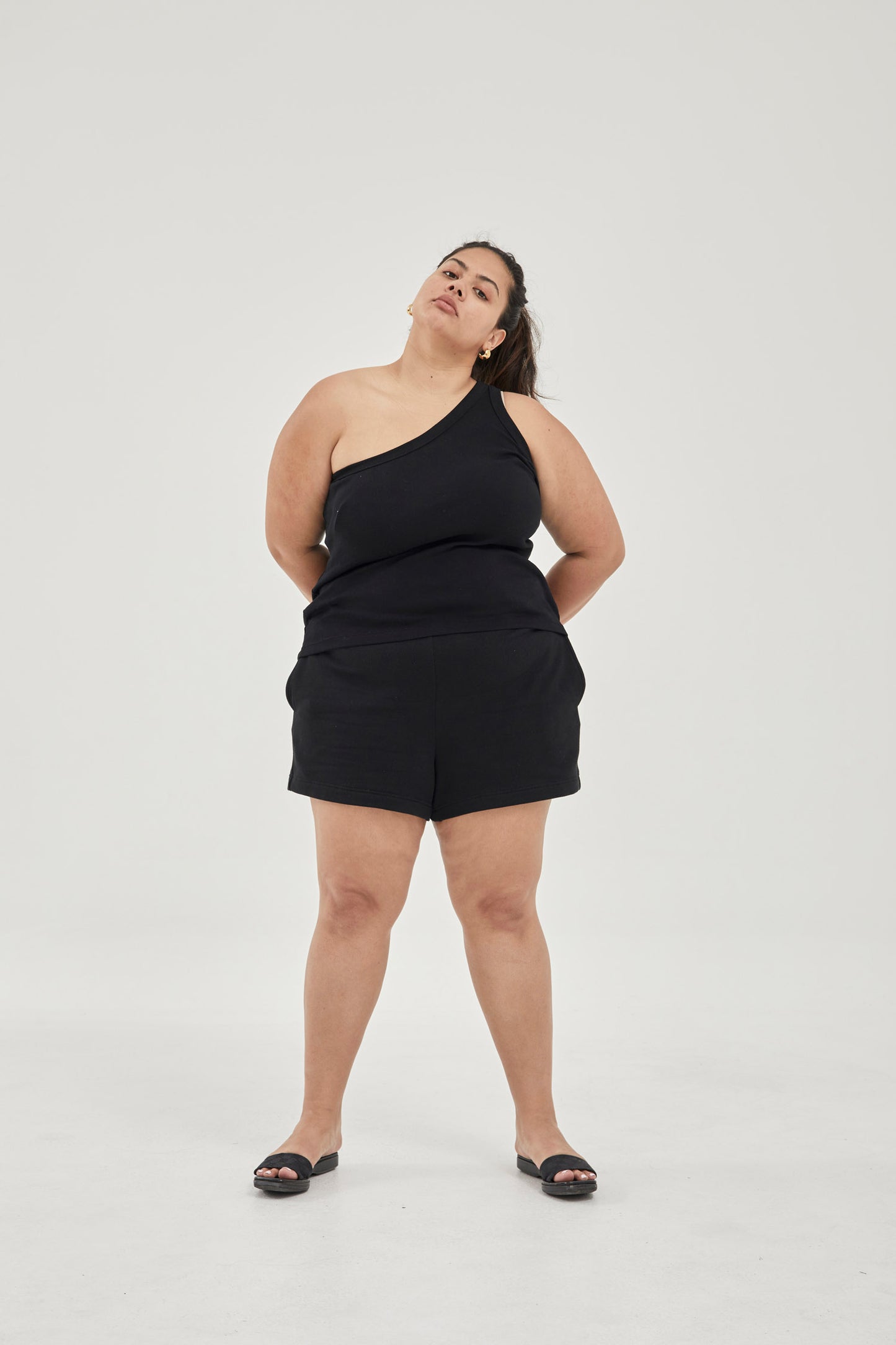 One Shoulder Singlet Black