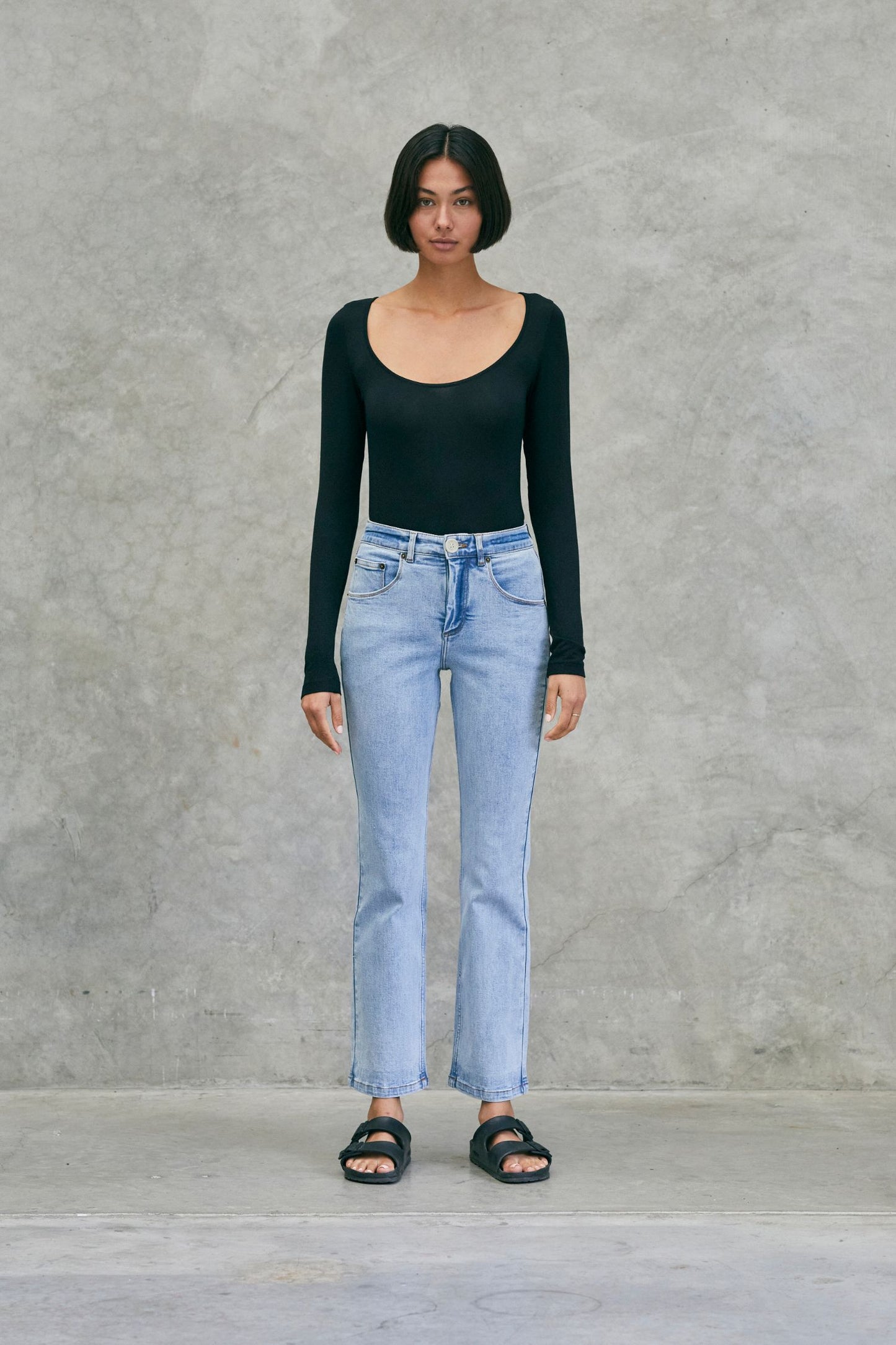 Long Sleeve Scoop Top Black