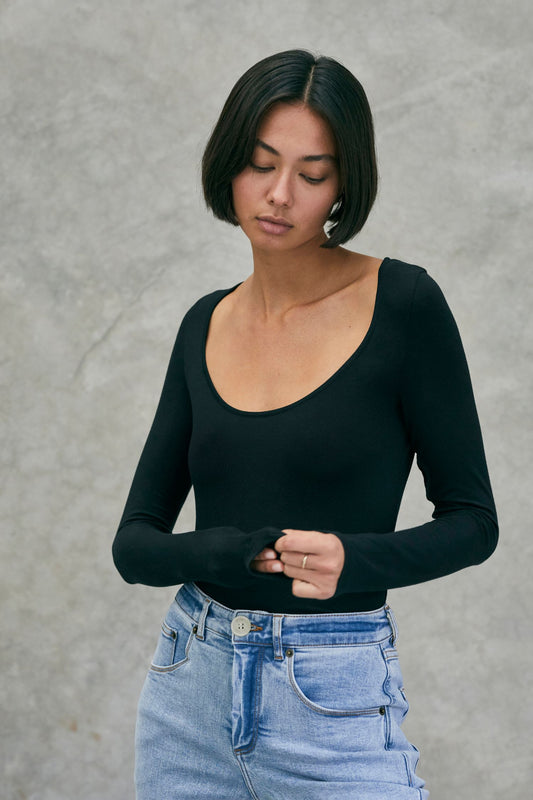 Long Sleeve Scoop Top Black
